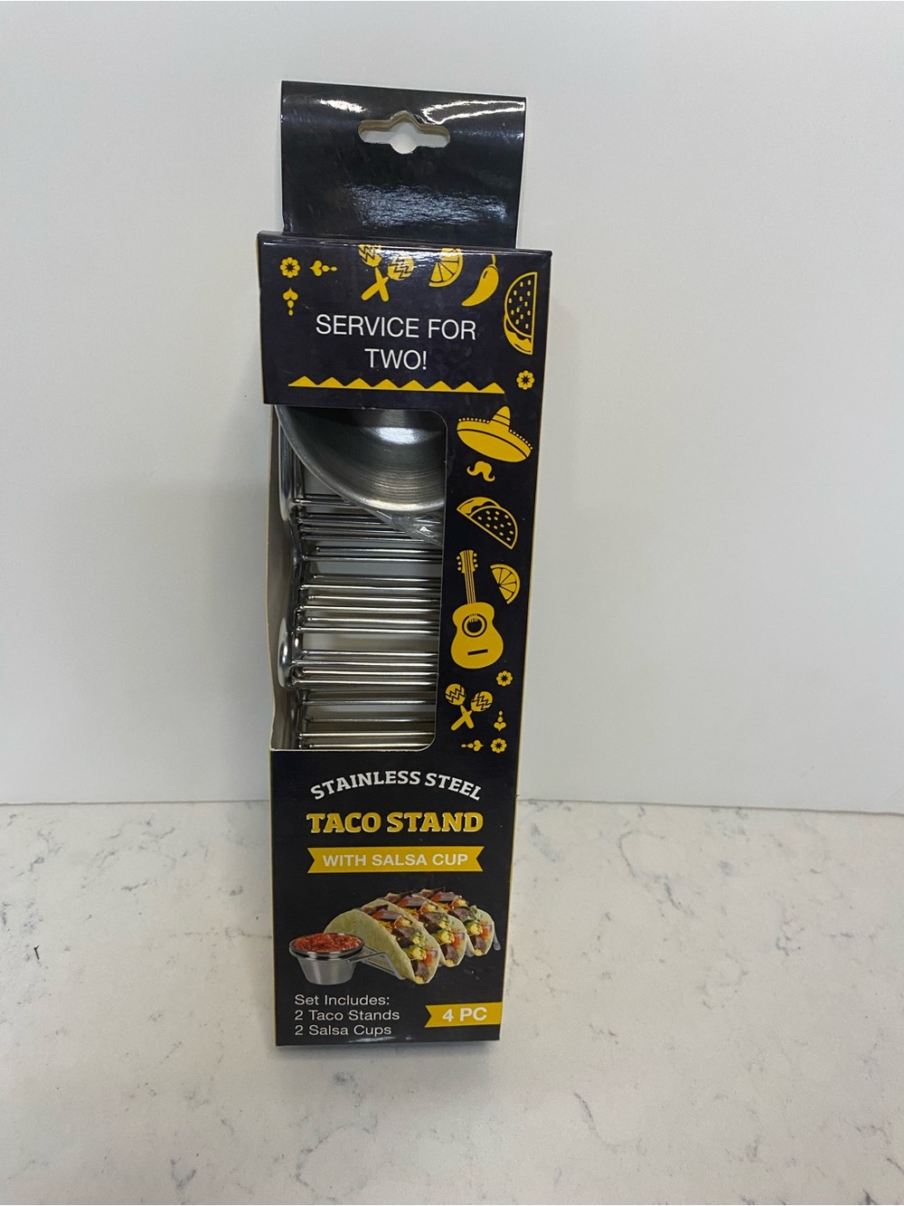 Stainless Steel Taco Stands with Salsa Cups - Silver